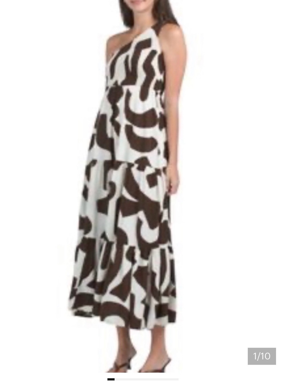 Anthropology’Abel the Label’ one-Shoulder Brown and White Printed Maxi Dress